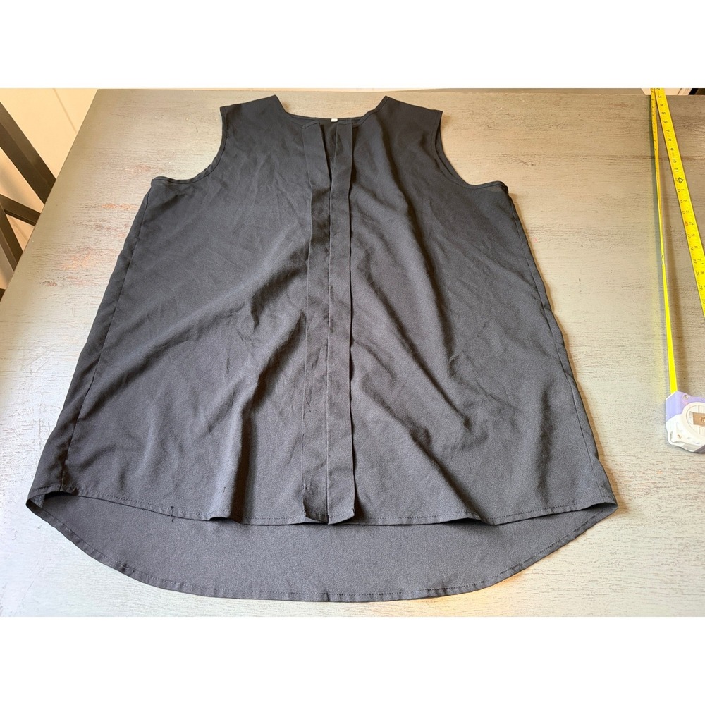 Shein Black Sleeveless Split Neck Pleated Blouse High Low Hem 2XL